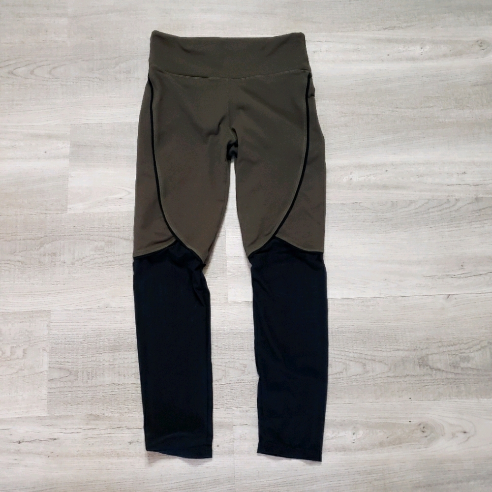 Fabletics High-Waisted Olive Green Mesh Leggings